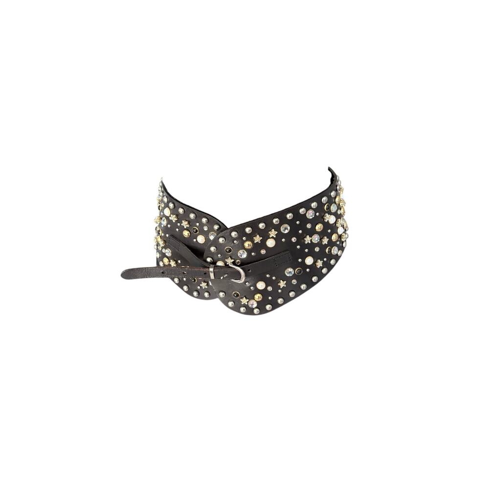 Topshop Wide Black Leather Studded Corset Belt M/L Whimsigoth Witchy Star Rivets